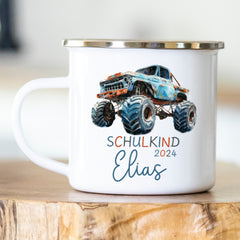 Personalisierte Emailletasse Schulkind 210 Monstertruck