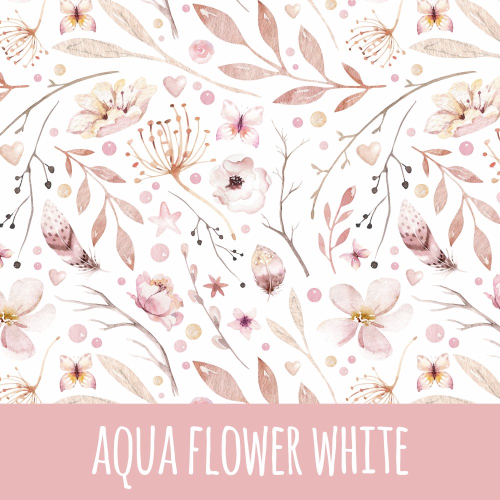 aqua flower white Musselin